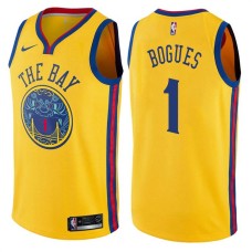 Golden State Warriors #1 Muggsy Bogues Jersey -Yellow THE BAY Chinese Dragon 2017-2018 City