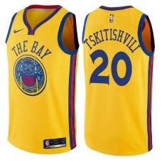 Golden State Warriors #20 Nikoloz Tskitishvili Jersey -Yellow THE BAY Chinese Dragon 2017-2018 City