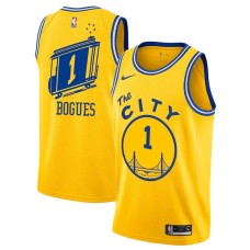 Golden State Warriors #1 Muggsy Bogues Jersey -Yellow The CITY Bus Classic