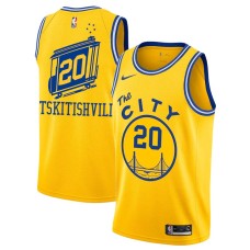 Golden State Warriors #20 Nikoloz Tskitishvili Jersey -Yellow The CITY Bus Classic