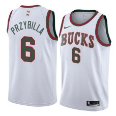 Milwaukee Bucks #6 Joel Przybilla Jersey -White Throwback