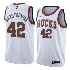 Milwaukee Bucks #42 Larry Krystkowiak Jersey -White Throwback