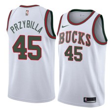 Milwaukee Bucks #45 Joel Przybilla Jersey -White Throwback