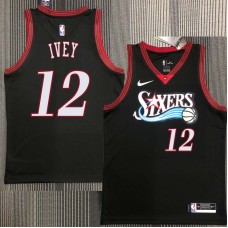 Philadelphia 76ers #12 Royal Ivey Jersey -Black Throwback