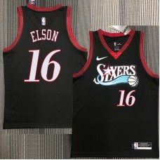 Philadelphia 76ers #16 Francisco Elson Jersey -Black Throwback