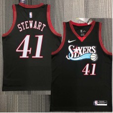 Philadelphia 76ers #41 Kebu Stewart Jersey -Black Throwback