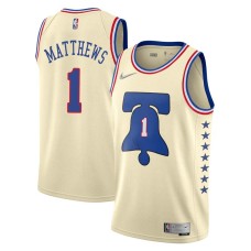 Philadelphia 76ers #1 Wes Matthews Jersey -Cream Earned