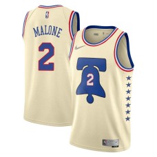 Philadelphia 76ers #2 Moses Malone Jersey -Cream Earned