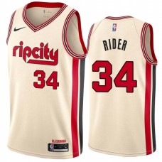 Portland Trail Blazers #34 Isaiah Rider Jersey -Cream 2019-2020 ripcity