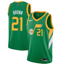 Utah Jazz #21 Tony Brown Jersey -Green 2020-2021 Earned