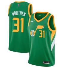 Utah Jazz #31 Sam Worthen Jersey -Green 2020-2021 Earned