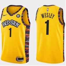 Brooklyn Nets #1 David Wesley Jersey -Yellow 2019-2020 City BED-STUY