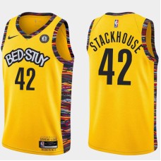 Brooklyn Nets #42 Jerry Stackhouse Jersey -Yellow 2019-2020 City BED-STUY